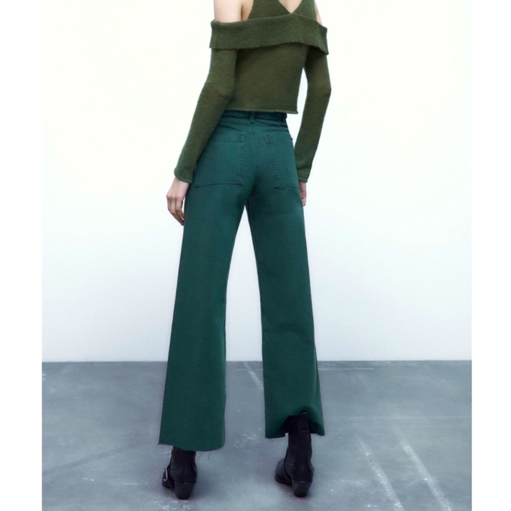 Zara High Waisted Sailor Straight Jeans Dark Marine Green size 2